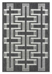 Teyona Charcoal and Ivory Tribal Flatweave Indoor Outdoor Rug
