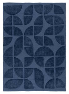 Berber Rugs: Rue Navy Blue Geometric Washable Wool Rug