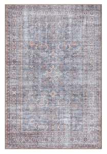 Sorra Blue and Brown Traditional Distressed Washable Rug