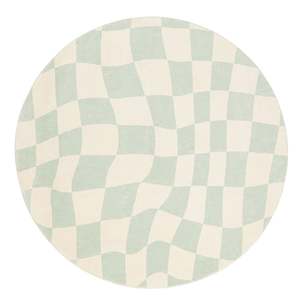 Ilenna Green and Ivory Checkered Washable Round Rug