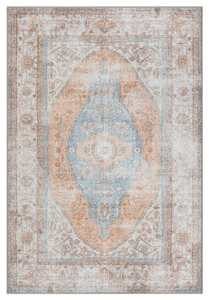 Halima Orange and Blue Traditional Distressed Washable Rug