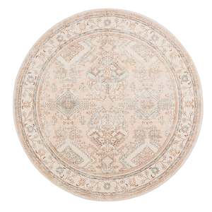 Pink Rugs: Edwina Peach and Blue Washable Round Rug