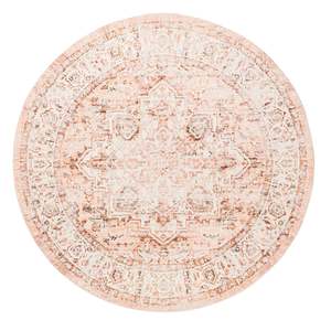 Veronique Peach and Brown Distressed Washable Round Rug