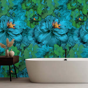 Tickled Blue Removable Bathroom Wallpaper