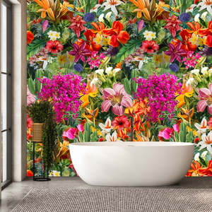 Bathroom Peel Stick: Floral World Removable Bathroom Wallpaper