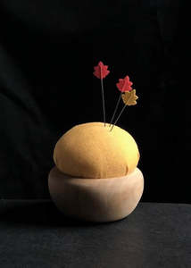 Under 50: Tulip Cherry Wood Pin Cushion - Yellow. Nanohana-iro