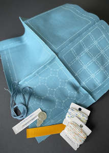 Sashiko Cotton Coaster Kit, Blue Grey