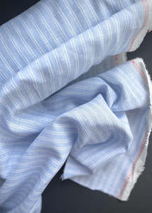 Linen: European Linen - Sunday Stripe, Blue