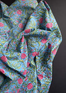 Hand Printed Cotton - Garden Blues