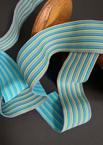Elastic: Striped Elastic, 50mm Wide Elastic - Tropicana Blues