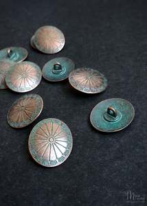 Metal Buttons: Metal Buttons - Ray Copper with Turquoise. 26mm