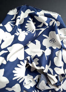 Floral Cutout Blue, Japanese Cotton Linen Fabric