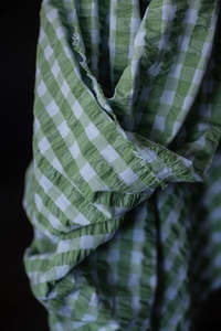 Organic Cotton Gingham Seersucker - Palm Sky