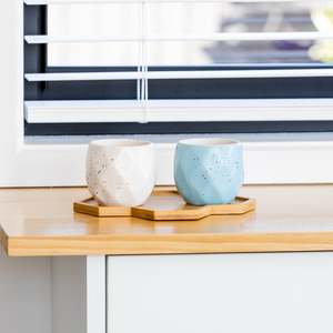 Small Size Pots: Glazed Ceramic Planter - "Macaron" - 2 PCs Saucers Set