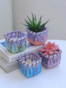 New Arrivals: Dripped Glazed Sqaure Footed Pots - "Ethereal Dream Square"