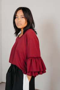New Arrivals: Putiputi - Frill Sleeve T-Shirt in Berry