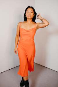 New Arrivals: Uma – Mini Cowl Neck Slip Dress in Tangerine
