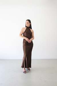 New Arrivals: Tātai Halterneck Dress in Chocolate