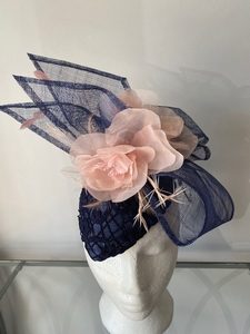 Products: SOLD/Delightful, Elegant Navy & Pink Fascinator – MJ Hatz