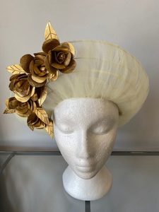 Products: SOLD/Devine Soft Yellow Halo with Gold Leather Roses – MJ Hatz