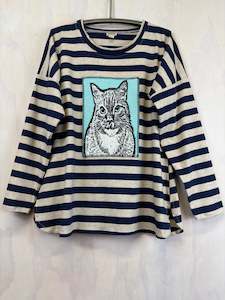 Vesta Longsleeve Sweater - Stripey Aqua Cat