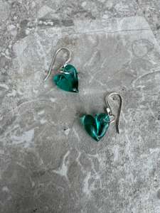 Jewellery 2026: Glass Heart Earrings - Sea Green