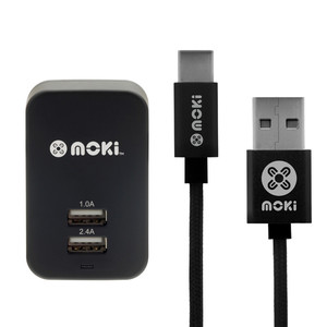 Moki Braided Type-C SynCharge Cable + Wall Charger - Mobile City