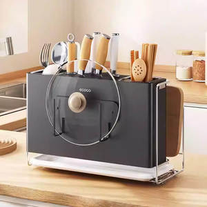 Smart Gadgets: Mobie All-in-One Stainless Steel Knife Block with Magnetic Lid Holder and Drip Tray E25122