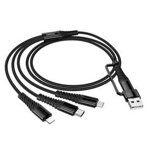 Cables: Hoco 3 in 1 Type-C & USB-A to Lightning Type C Micro Braided Charging Cable 1m X123