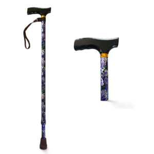 T Handle Walking Stick - Purple Floral Pattern