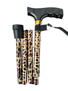 Products: Walking Stick – T Handle Folding, Leopard Colour - Mobility Warehouse