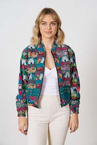 Festival: One of a Kind Hand Embroidered Green Bomber Jacket