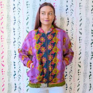 Festival: One-of-a-Kind, Recycled Purple Daisy Bomber (S - M)