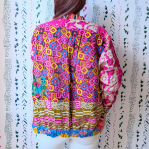 Festival: One-of-a-Kind, Recycled Pink Flower Bomber (S - M)