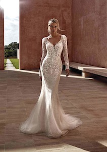 Mermaid Wedding Dress with V-Neck, Keyhole Back