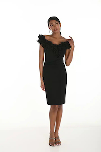 Products: Off-Shoulder Ruffle Collar Black Dress FLDR54