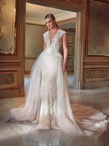 Products: Mermaid Bridal Gown with Glittering V-Back and Detachable Skirt