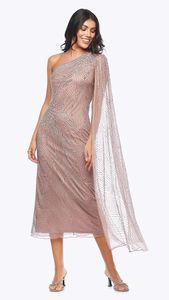 Products: Beaded Dress with Draped Sleeve and One-Shoulder ZADR12