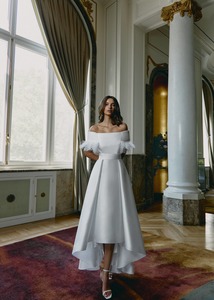 Products: Off-Shoulder Feather Trim A-Line Gown
