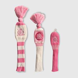 Wool Knit Golf Covers Set - Pink / Cream