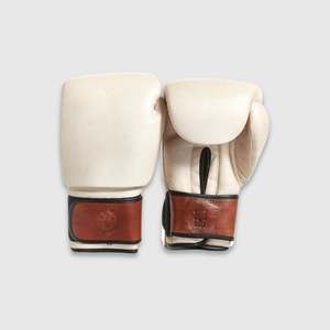 PRO Cream / Brown Leather Boxing Gloves (Strap Up)