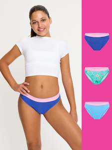 Underwear: SmileyWorld® | Modibodi Teen Hipster Bikini Holiday Gifting 3 Pack Cyber Smile Blue Multi