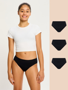 Bikini: Teen Soft Stretch Seamless Hipster Bikini 3 Pack Moderate Black