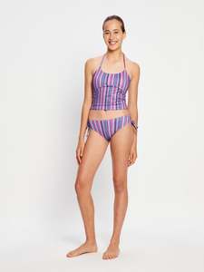 Swimwear: Teen Swimwear Halter Top Violet Rose Stripe