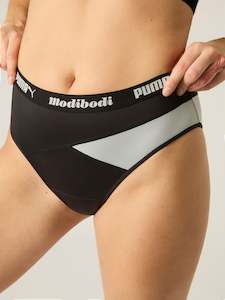 Moderate Absorbency: Puma X Modibodi Active Hi Cut Full Brief Moderate Black/Platinum Grey