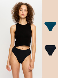 Modicomfort Seamless Hi Waist Cheeky Black & Thong Teale Blue 2 Pack