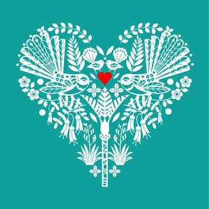 Cards: Card - New Zealand Turquoise Fantail Heart