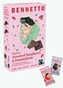Bennetto assorted Raspberry & Passionfruit Dark Chocolate truffle squares- delicious gift