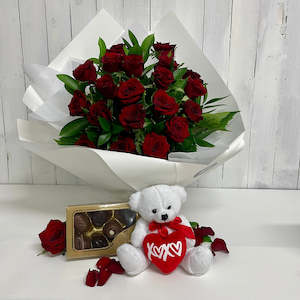 Lots of Love - 20 gorgeous red roses, teddy and chocolates (Super Special)