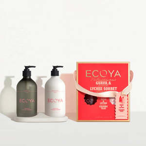 Gorgeous Ecoya Bathroom Gift Set- Guava and Lychee Sorbet Ceramic Stand